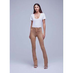 L'AGENCE Selma Brioche Coated Tan Stretch High Rise Bootcut Jeans, Size 26